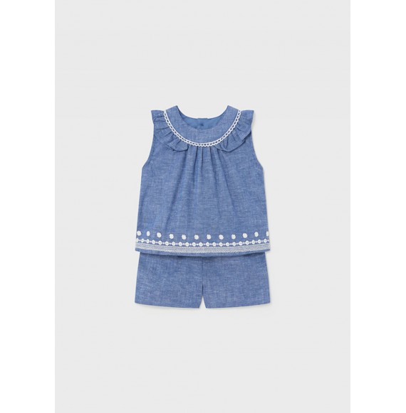 Conjunto bermuda lino bordado bebé niña MAYORAL 1298
